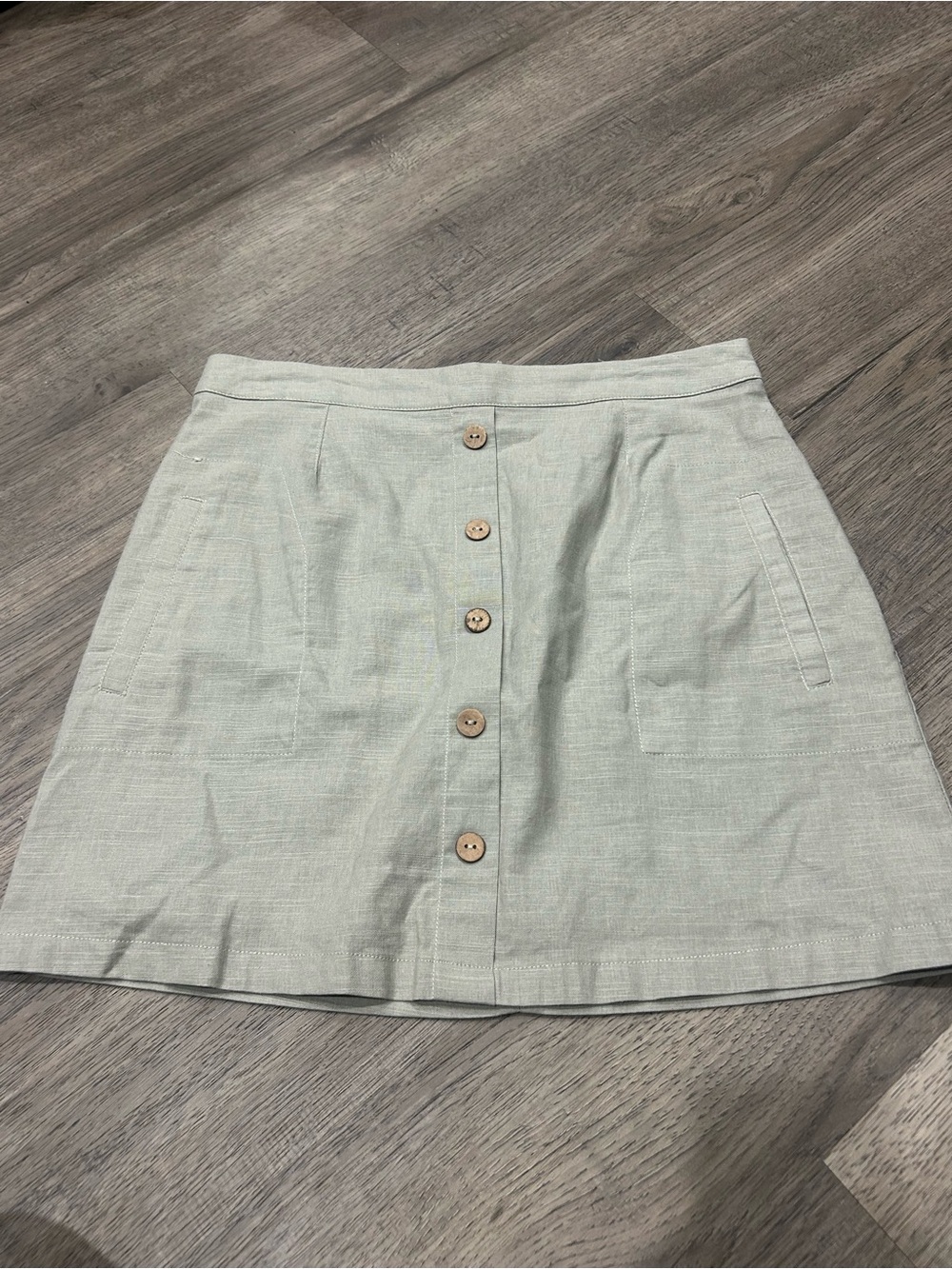Altar'd State Sage Button-Front Mini Skirt